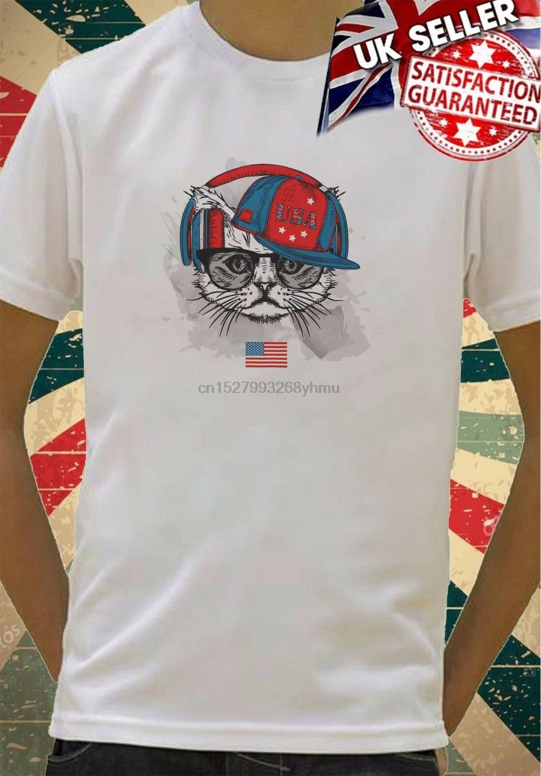 American cat in hat Totem Art Boys Girls Birthday gift Top T shirt 129| |