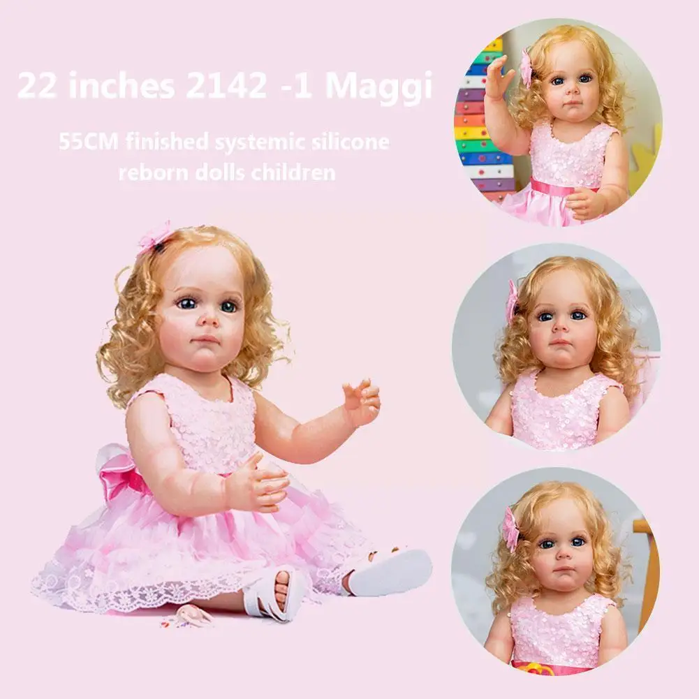 

55 см Maggi ручная работа красочные укорененные волосы на все тело силиконовый новорожденный малыш девочка принцесса Водонепроницаемая игруш...