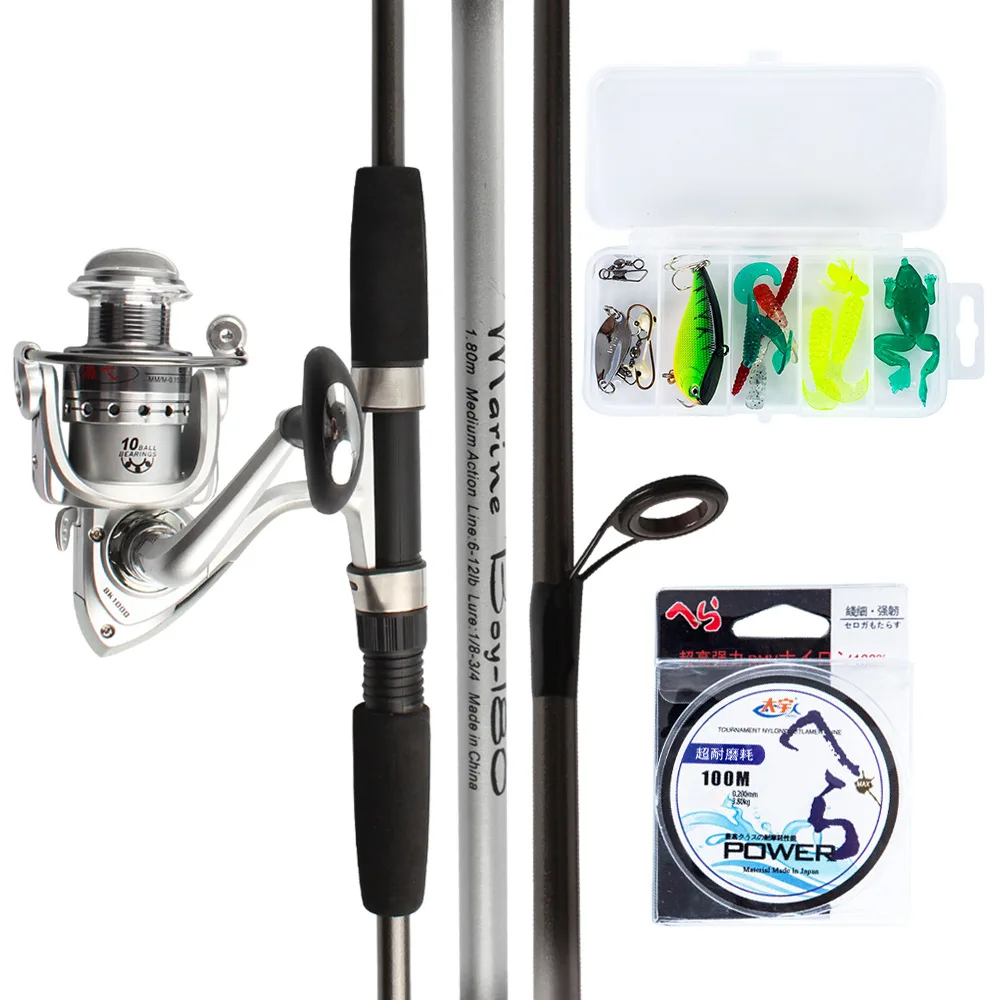 

1.8m Fishing Rod 2 Section Carbon Fiber Fishing Lure Rods Reels Combos Pole Lure Line Sets Outdoor Bearking Fishing Tackle 2021