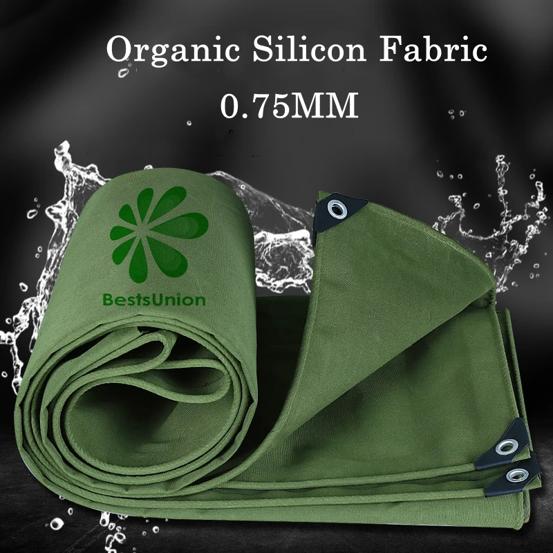 Army Green Thicken Tarpaulin Organic Silicon Fabric Outdoor Camping Tent Tarp Garden Pergola Canvas Rainproof Cloth
