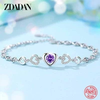 zdadan 925 sterling silver hollow heart amethyst bracelet chain for women fashion party jewelry gift