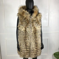 natural fur vest men raccoon fur coat autumn winter hooded gilet high quality waistcoat 2021 new