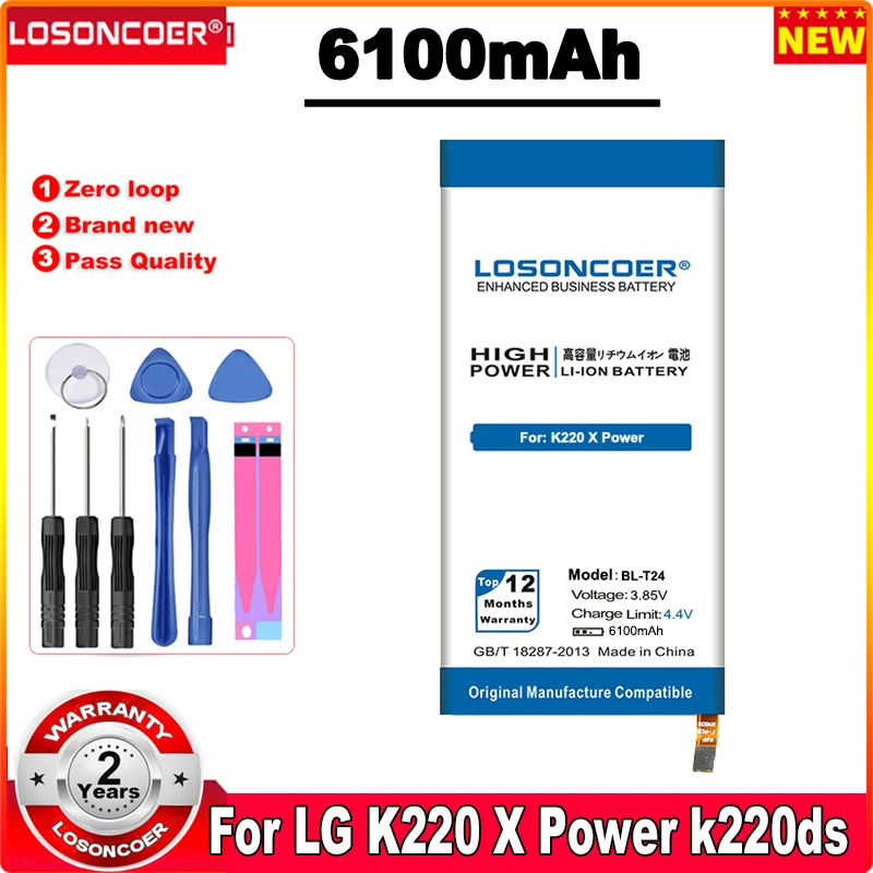 Аккумулятор LOSONCOER 6100 мАч BL-T24 для LG K220 X Power K220ds K220dsk K220dsz K220y K220z Ls755, аккумулятор для сотового телефона