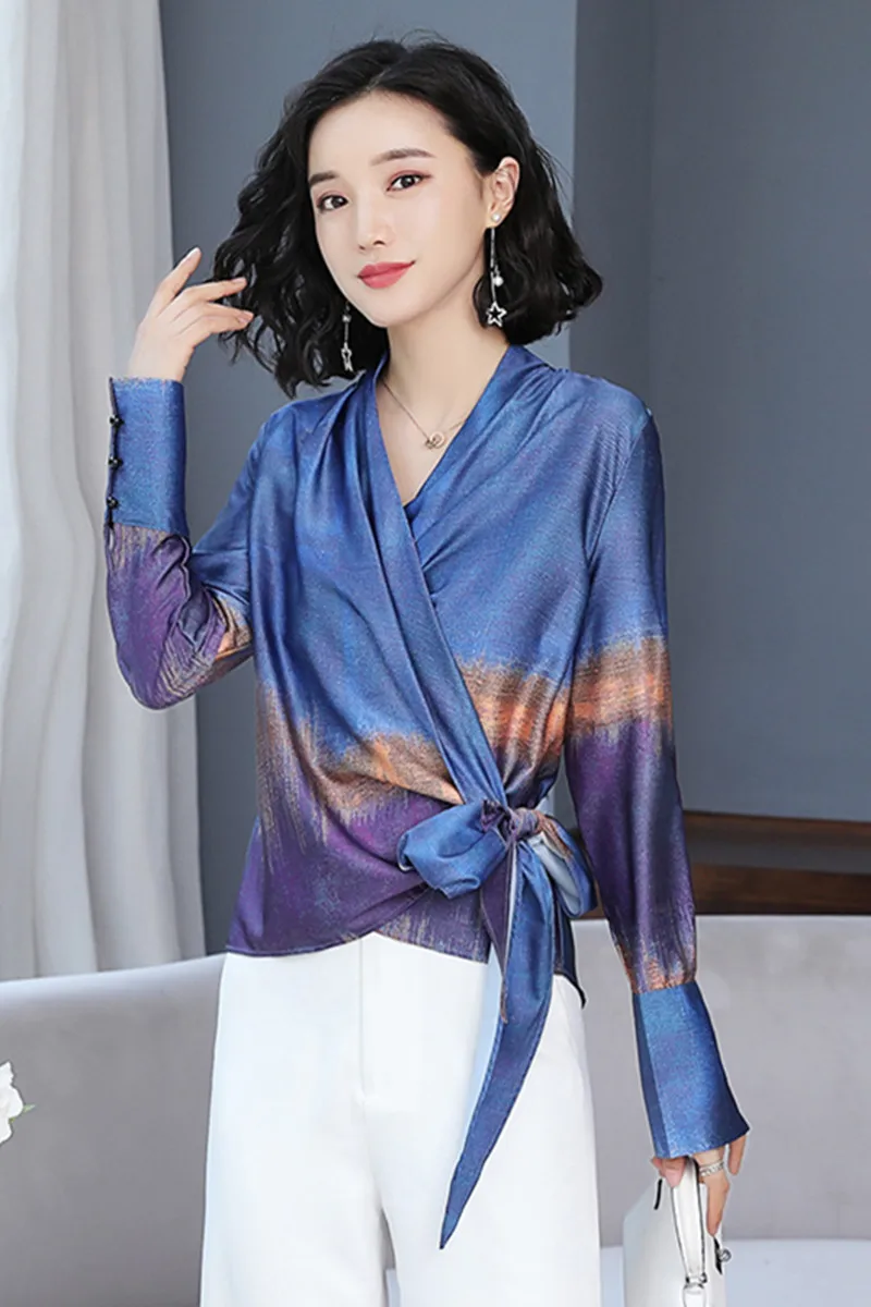 Осенняя Модная рубашка женская верхняя одежда длинный рукав Тонкий шифоновое