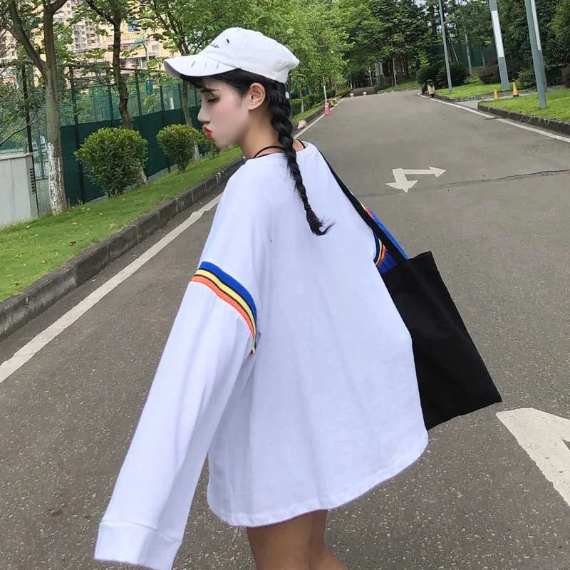 

Hip Hop Jumpers Letter Print Round neck Loose Punk Womens Cool Autumn High Street T Shirts Funny Long Sleeve Streetwear