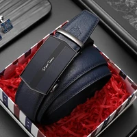 bison denim brand business male belts fashion genuine leather casual blue automatic buckle designer men belt and gift box