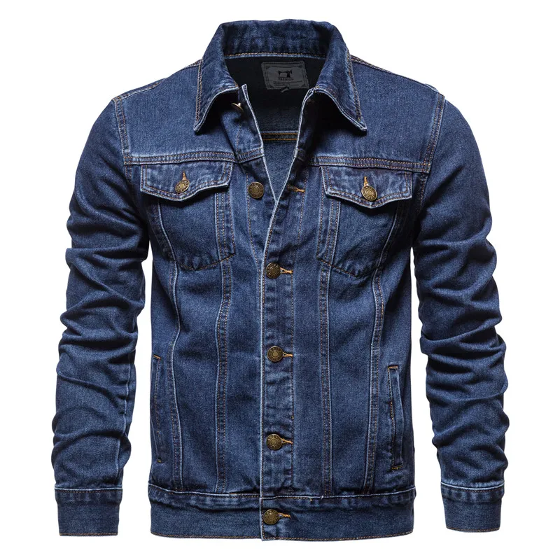 

Spring Autumn Men Denim Jackets Casual Solid Color Lapel Single Breasted Jeans Jacket Men Slim Fit Cotton Outwear Jackets 5xl-M