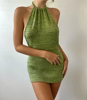 green backless mini dress beach women halter neck sleeveless summer black off shoulder party knit bodycon dresses sexy