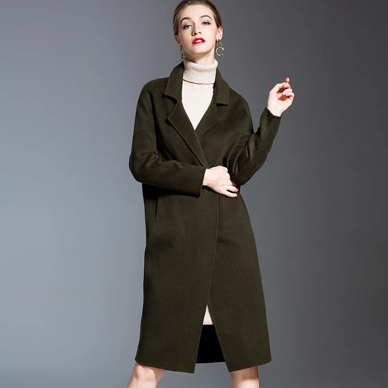 Длинные шерстяные кашемировые пальто для женщин Осень зима 2019 женские куртки