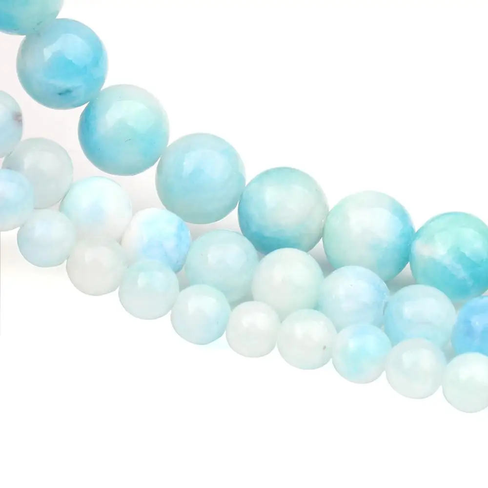 6/8/10mm Natural Sky Blue & White Persian Jades Stone Beads Round Loose for DIY Handcraft Jewellery Making 15'' Strand |
