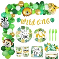 wild one jungle party animal balloons disposable tableware kids 1st forest safari birthday party decoration baby shower supplies