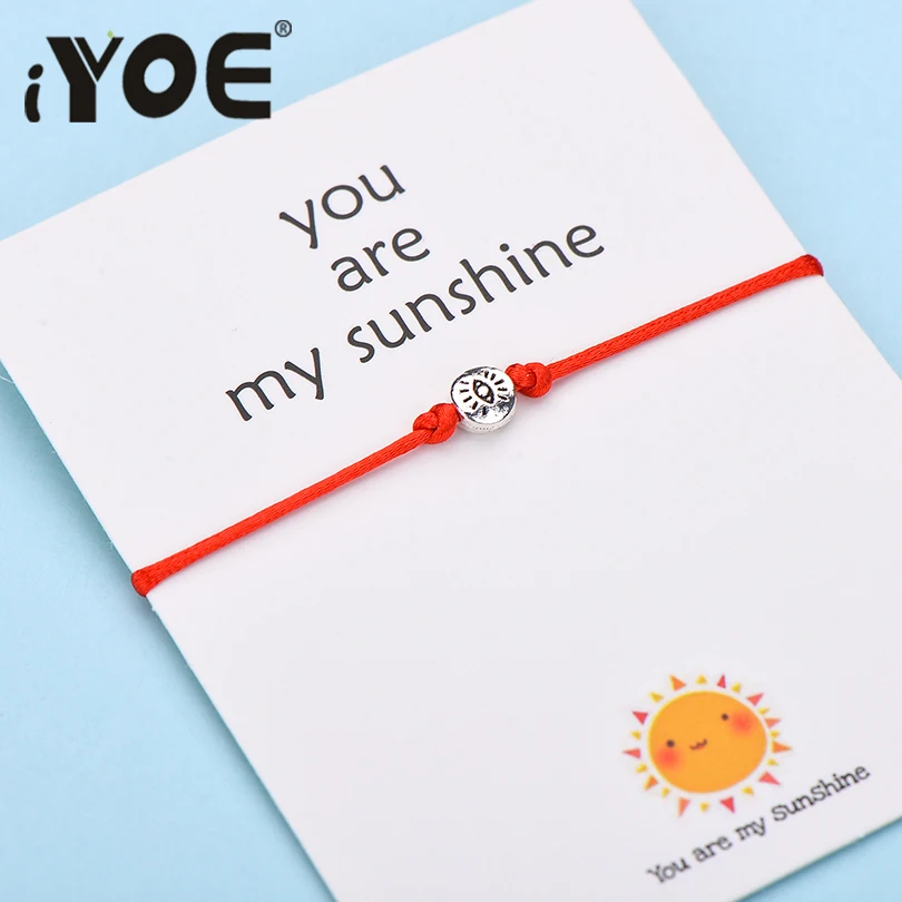 IYOE Wish Card You Are My Sunshine браслеты с глазами для женщин и мужчин, подарок на день рождения, винтажный браслет ручной работы с красной нитью