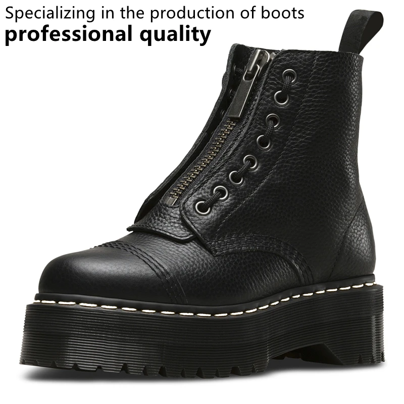 

Женские ботинки на массивной платформе, кожаные ботильоны на молнии с круглым носком, боевые ботинки, зима 2021