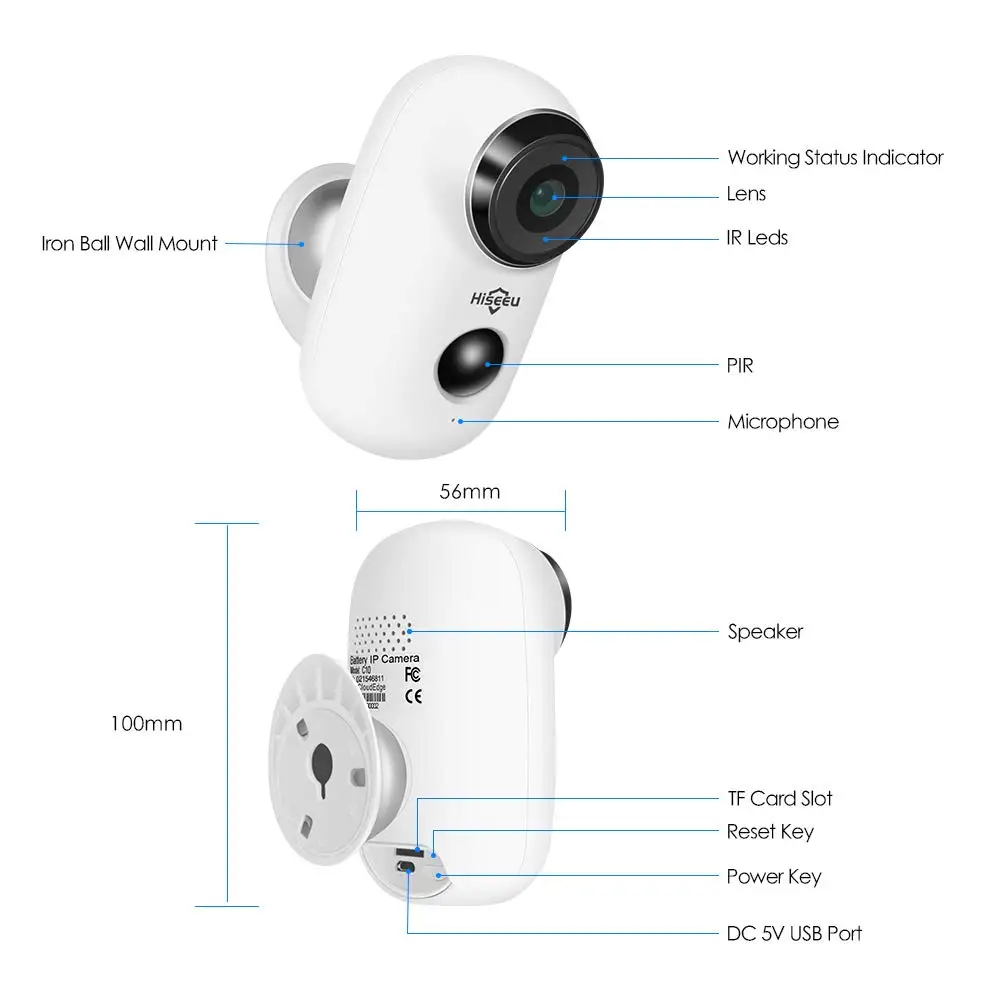 Беспроводная ip камера Hiseeu 1080P с аккумулятором Wi Fi перезаряжаемая 2 мегапиксельная