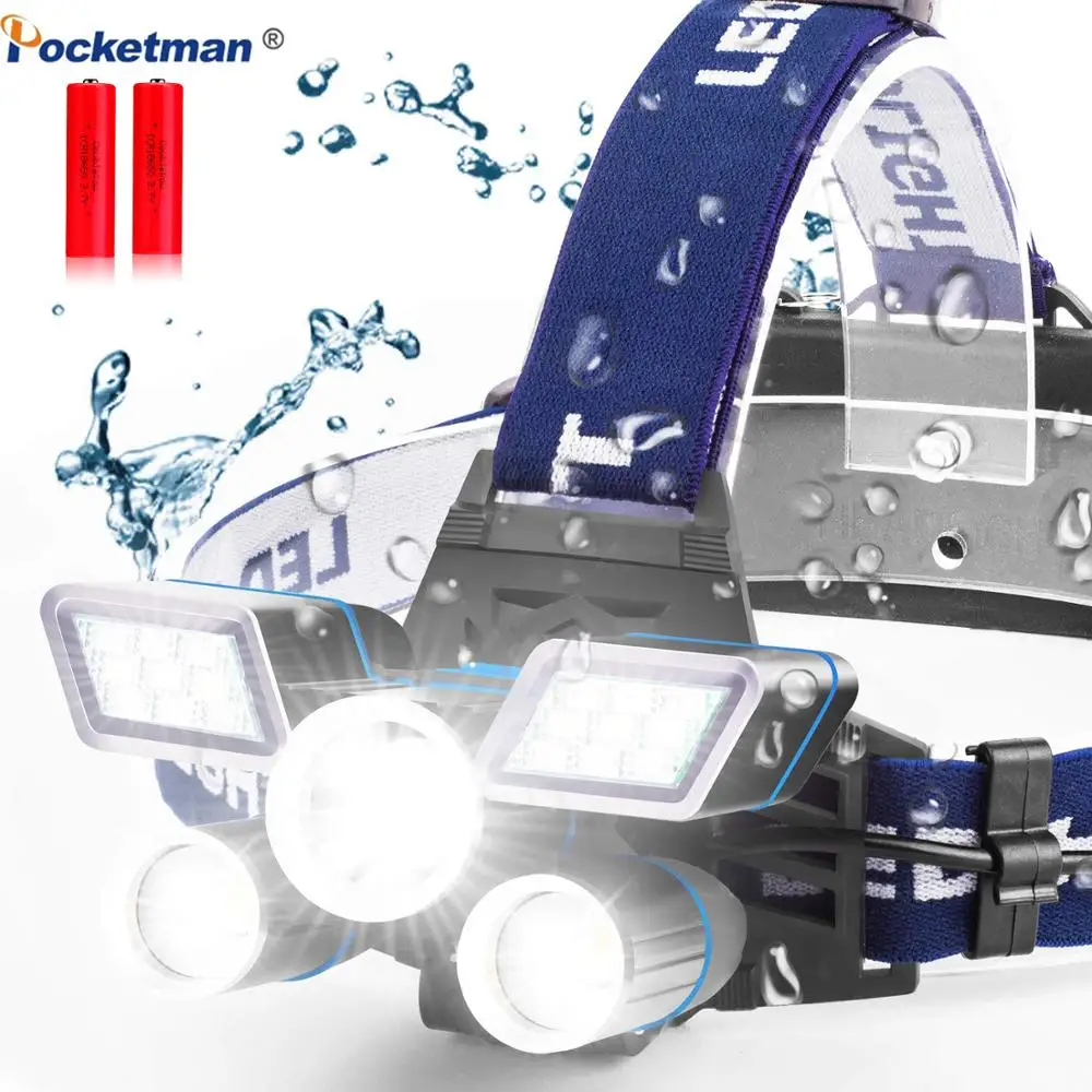 Красный/синий/белый светильник светодиодный налобный фонарь L2 + 2 * T6 USB