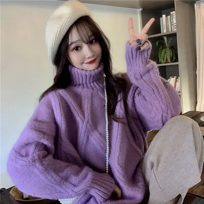 

Thickened High Neck Leisure Pullover foreign Women's Autumn Winter Fashion Sweater Long Sleeve