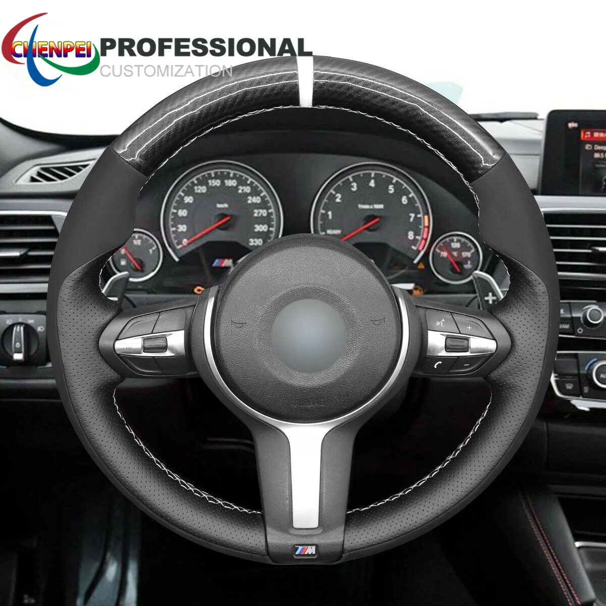 

DIY Hand-Sewn Non-Slip Carbon Fiber Leather Suede Steering Wheel Cover For BMW F30 F34 F22 F23 F32 F33 Car Interior Accessories