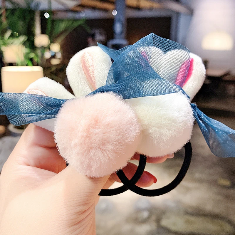 Модная Милая резинка для волос с шариком из кроличьего меха высокая эластичность