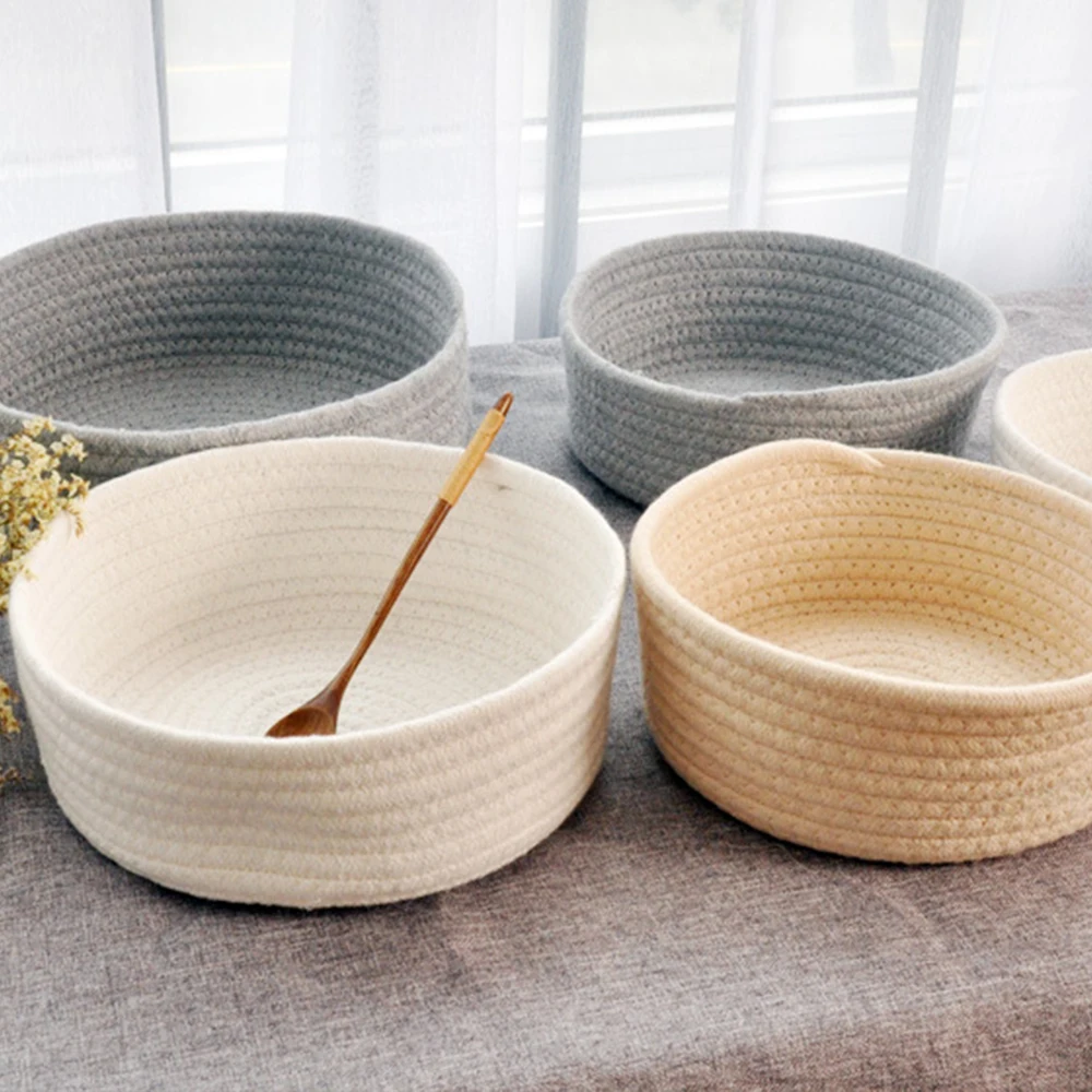 Круглая корзина ручной работы Вязаная хлопковая офисный органайзер для