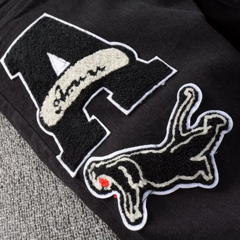 American Street Style Fashion Men Jeans Elastic Cotton Slim Ripped Jeans Men Embroidery Patch Designer Hip Hop Denim Punk Pants