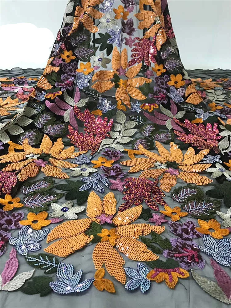 

2020Latest Nigerian Lace Fabric Luxury Embroidery sequins lace good Quality African lace Fabric For Wedding Dresses