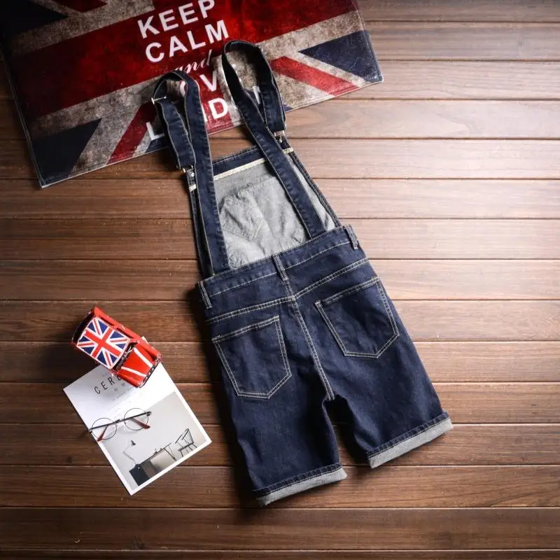 

ABOORUN Men's Summer Ripped Hole Denim Bib Overalls Shorts Skinny Knee Length Jumpsuits Casual Cargo Jeans