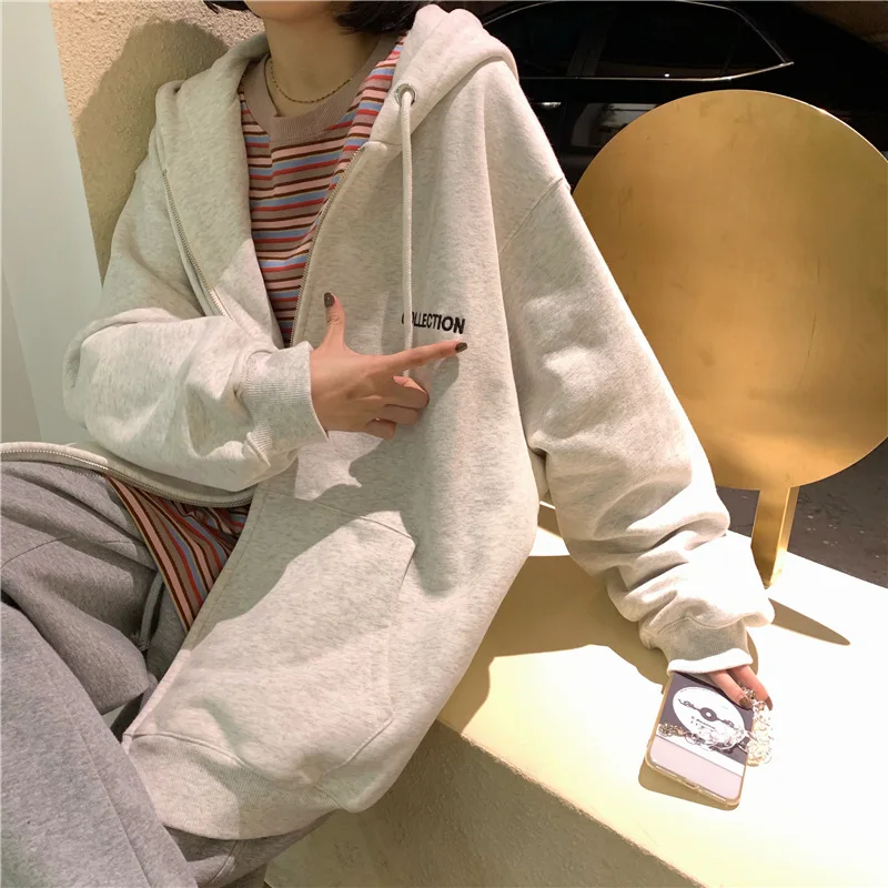 

2020 new spring and autumn simple letters women's hooded long-sleeved women's loose all-match zipper hoodie