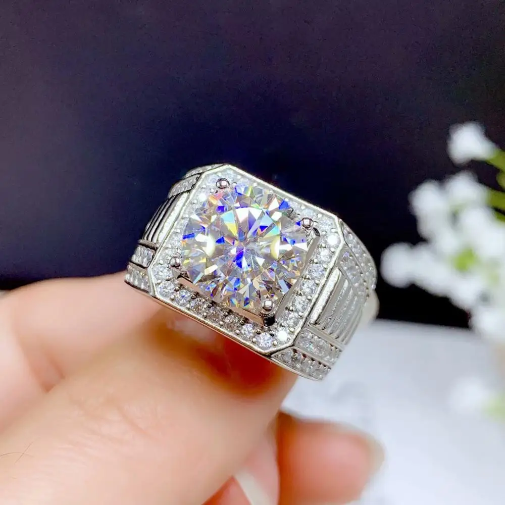 Мужское кольцо с муассанитом 5ct серебро 925 пробы прекрасный фирелуор заменитель