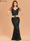 Вечерние шесть сексуальный v-образный вырез сексуальная прозрачная блесток платье длинное платье без рукавов для выпускного вечера длинное платье Для женщин с низким вырезом на спине Вечеринка вечерние платье черного цвета
