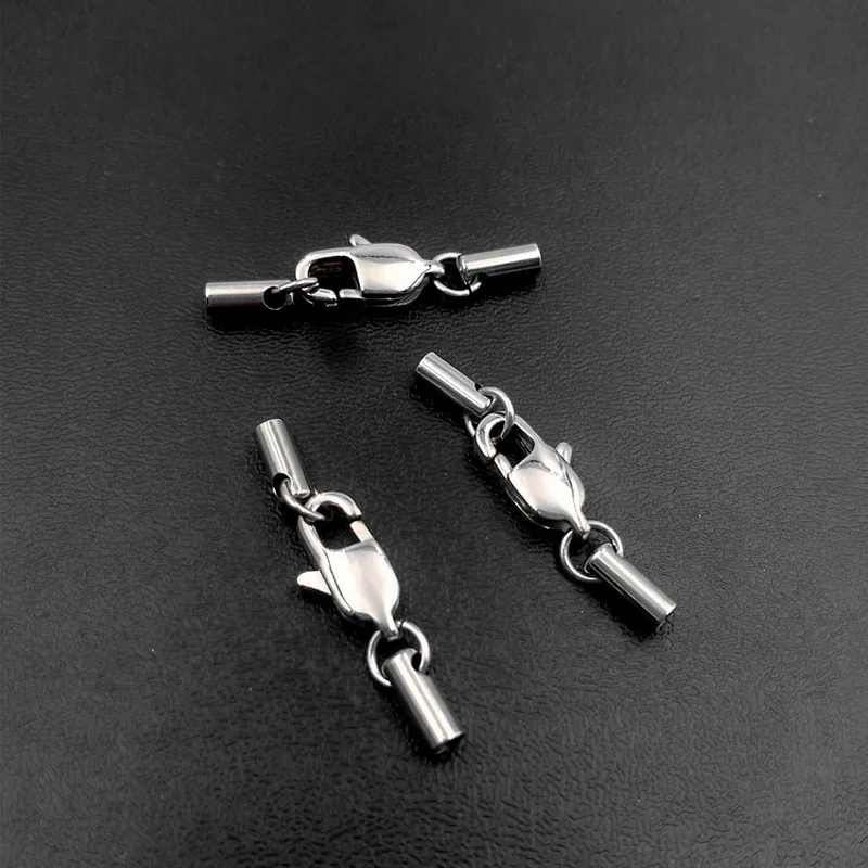 

20pcs/lot Stainless Steel Lobster Clasp Leather Crimp End Caps Tip Clasps Leather Cord Cap Connection For DIY Bracelet Making