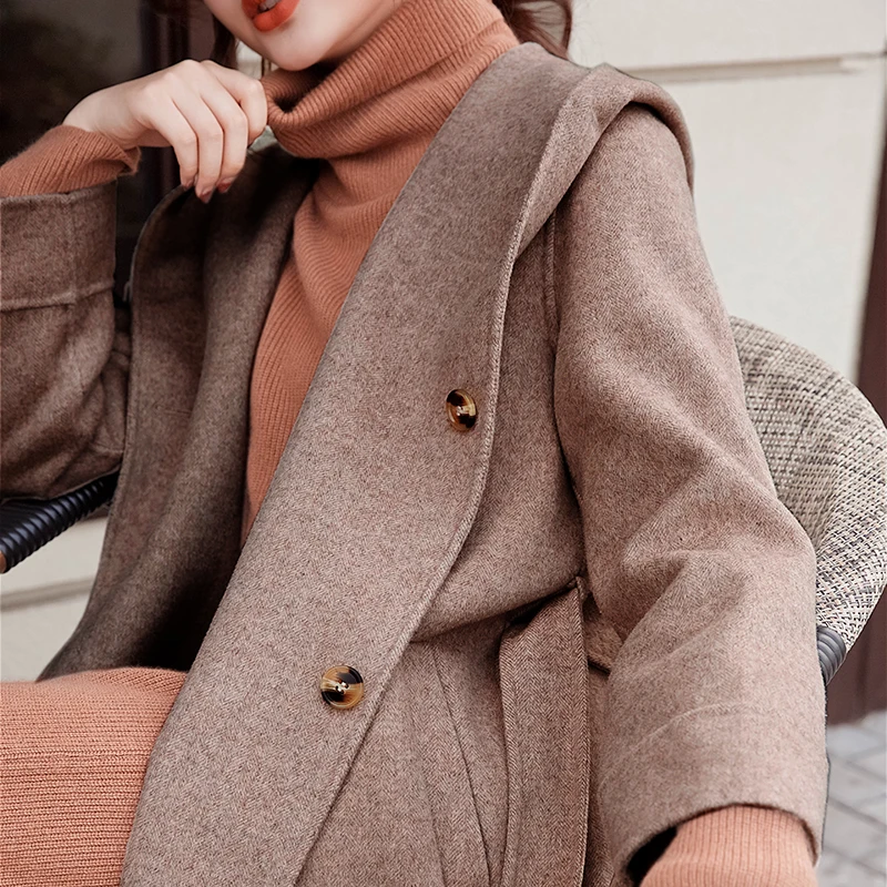 

BELIARST 2019 Autumn and Winter New Long Coat Woman Slim Fashion Cardigan Pure Wool Coat Jacket Large Size Wild Belt Coat
