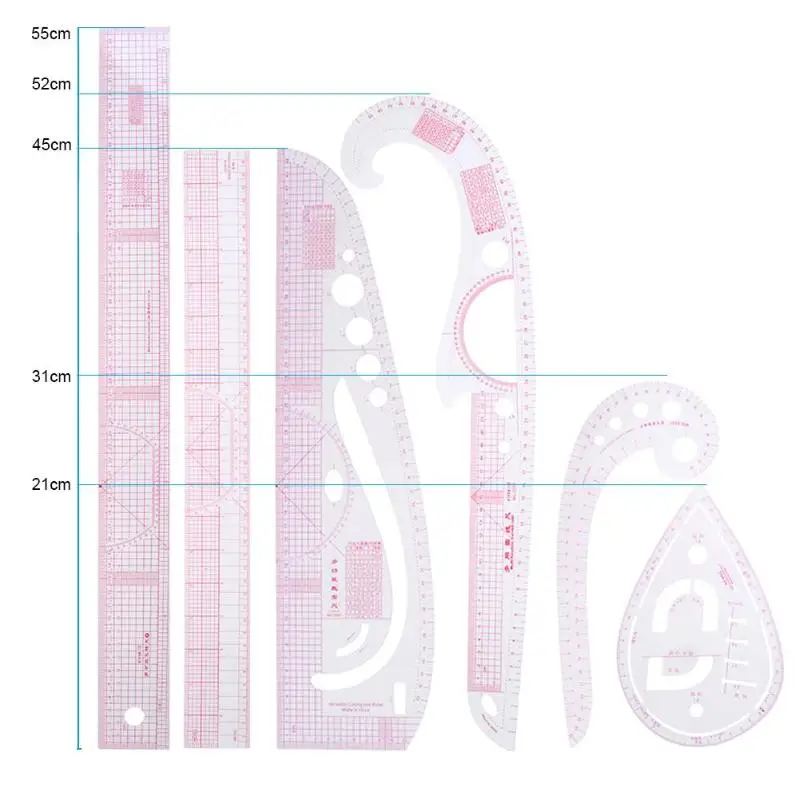 

9PCS Cutting Ruler DIY Clothing Sample Grading Sewing Tailor Curve Cutting Rulers Multifunctional Plastic Patchwork Tools