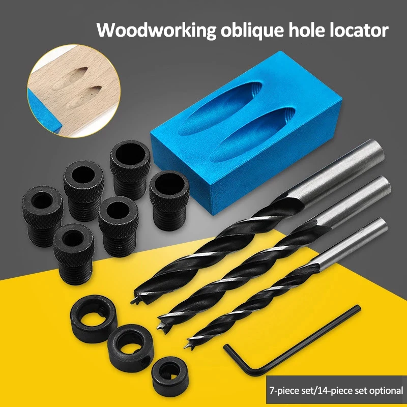

Woodworking Oblique Hole Locator Drill Bits Pocket Hole Jig Kit 15 Degree Angle Drill Guide Set Hole Puncher DIY Carpentry Tools
