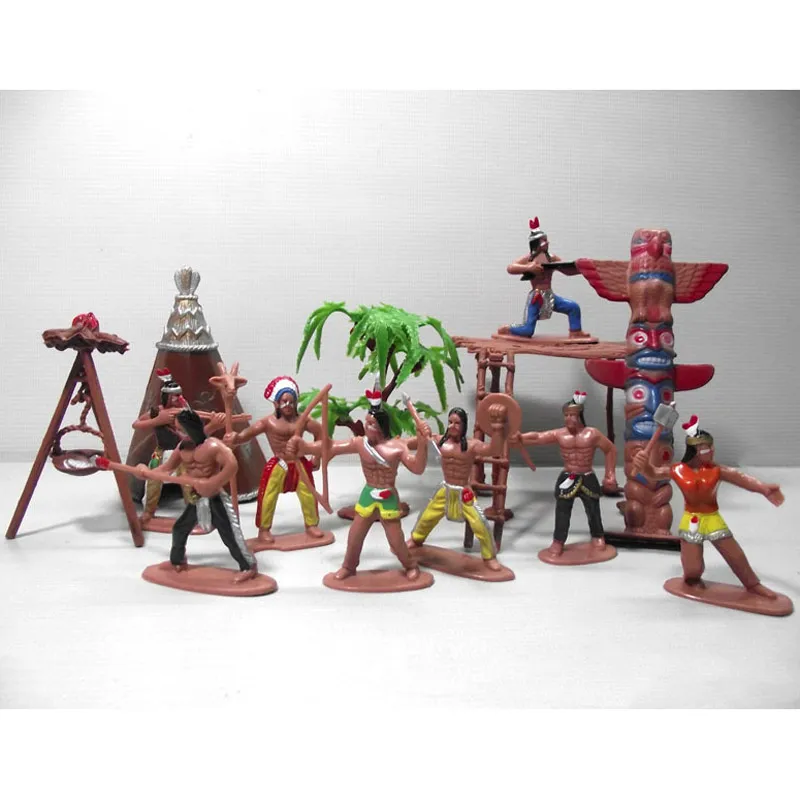 Индийский дикий Запад ковбой жизнь Cow Boy с лошадью Tree PVC Аниме фигуры Рождественская украшение строительной модели игрушки, 4 шт./13 шт.