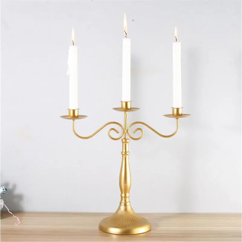 Golden 3 Heads Candlestick Stand Wedding Dinning Table Decorative Candlelight Dinner Candle Holder Ornament | Дом и сад