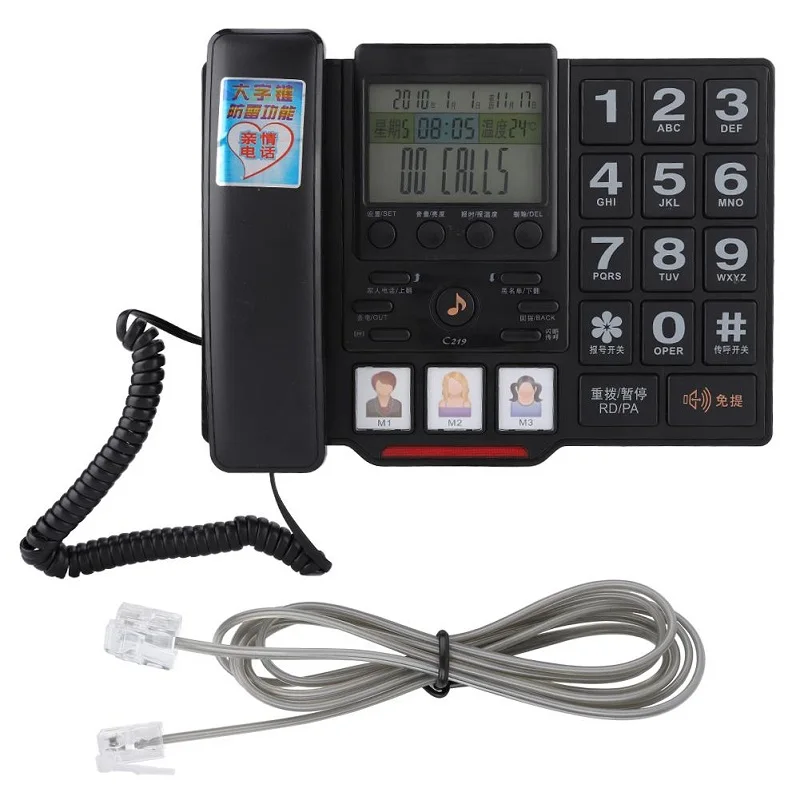 Черный C219 Simple Style Fixed Telephone Landline Desk Phone for Home Office Desktop Telephone - Цвет: Черный