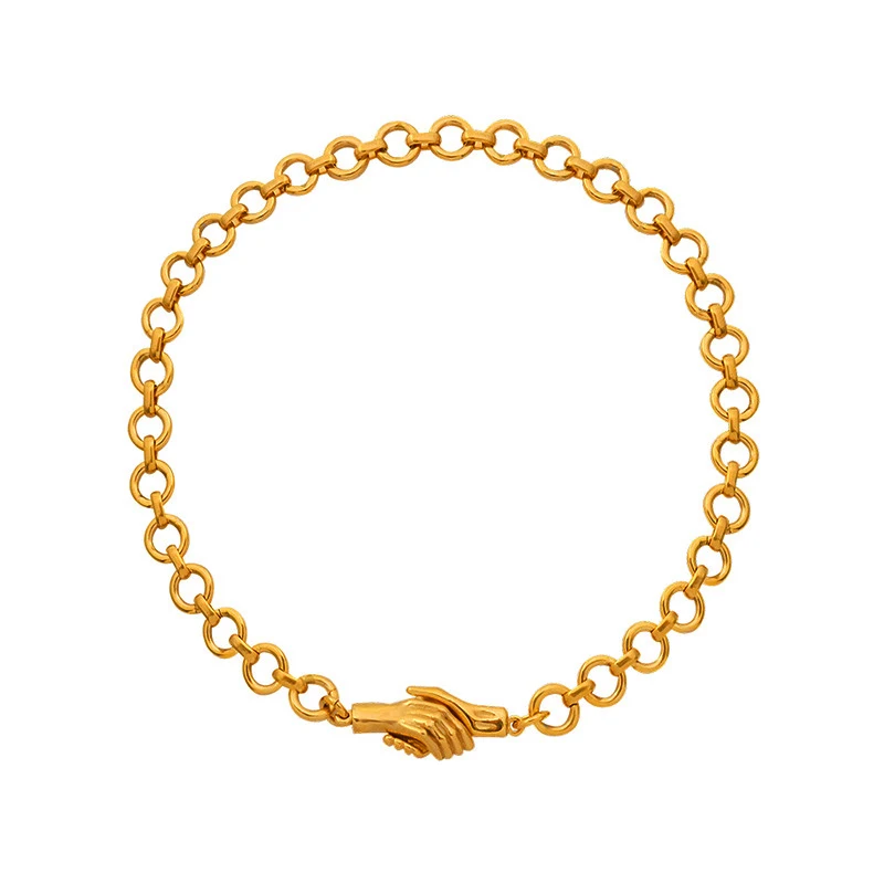 

DAVINI Fashion Magnet Handshake Shape Bracelet Necklace Set Titanium Steel Plated 18K Gold Personalized Necklace Jewelry