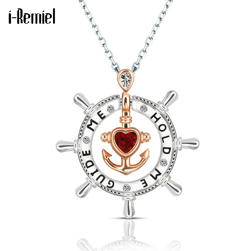 Red Crystal Rhinestone Heart Anchor Necklaces Pendants Fashion Double Wear Alloy Female Choker Statement Necklace Accessories | Украшения и