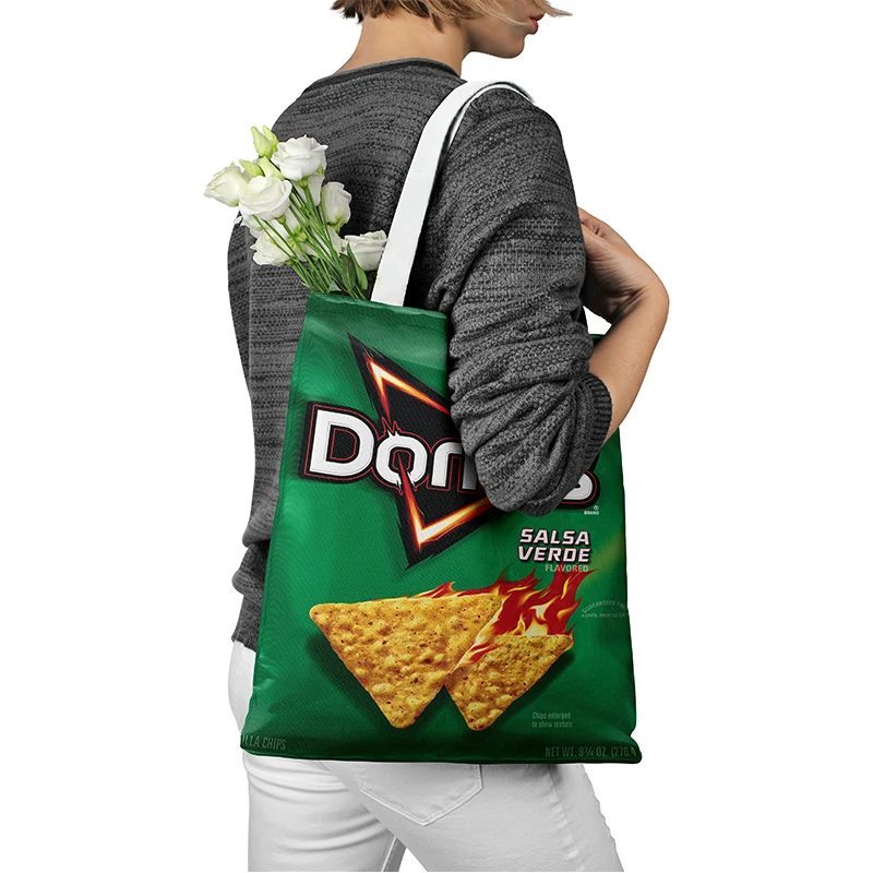 

Женская вместительная сумка через плечо, модная Холщовая Сумка для покупок с принтом в виде картофеля и чипа, цветная сумочка-тоут