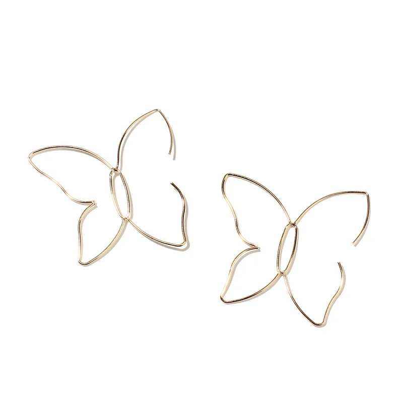 

Golden Butterfly Line Hollow Out Women Earrings Cold Wind Temperament Simple Exaggerated Big Earring Prom Party Jewelry