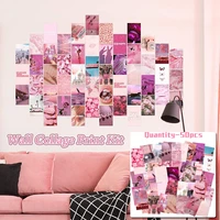 50pcs pink postcard set pink aesthetic wall collage poster advanced picture flower advanced artist home decoration