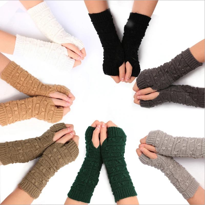 

Girls Mitten Gloves Winter Warm Fingerless Knitted Gloves For Women Knitted Stretch Half Finger Arm Glove Crochet Knitting glove