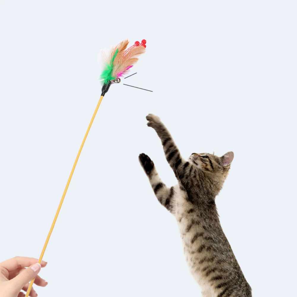 

Игрушка для кошек с перьями, забавная палочка для кошек, красочная палочка, игрушка для домашнего использования, для упражнений для кошек со...