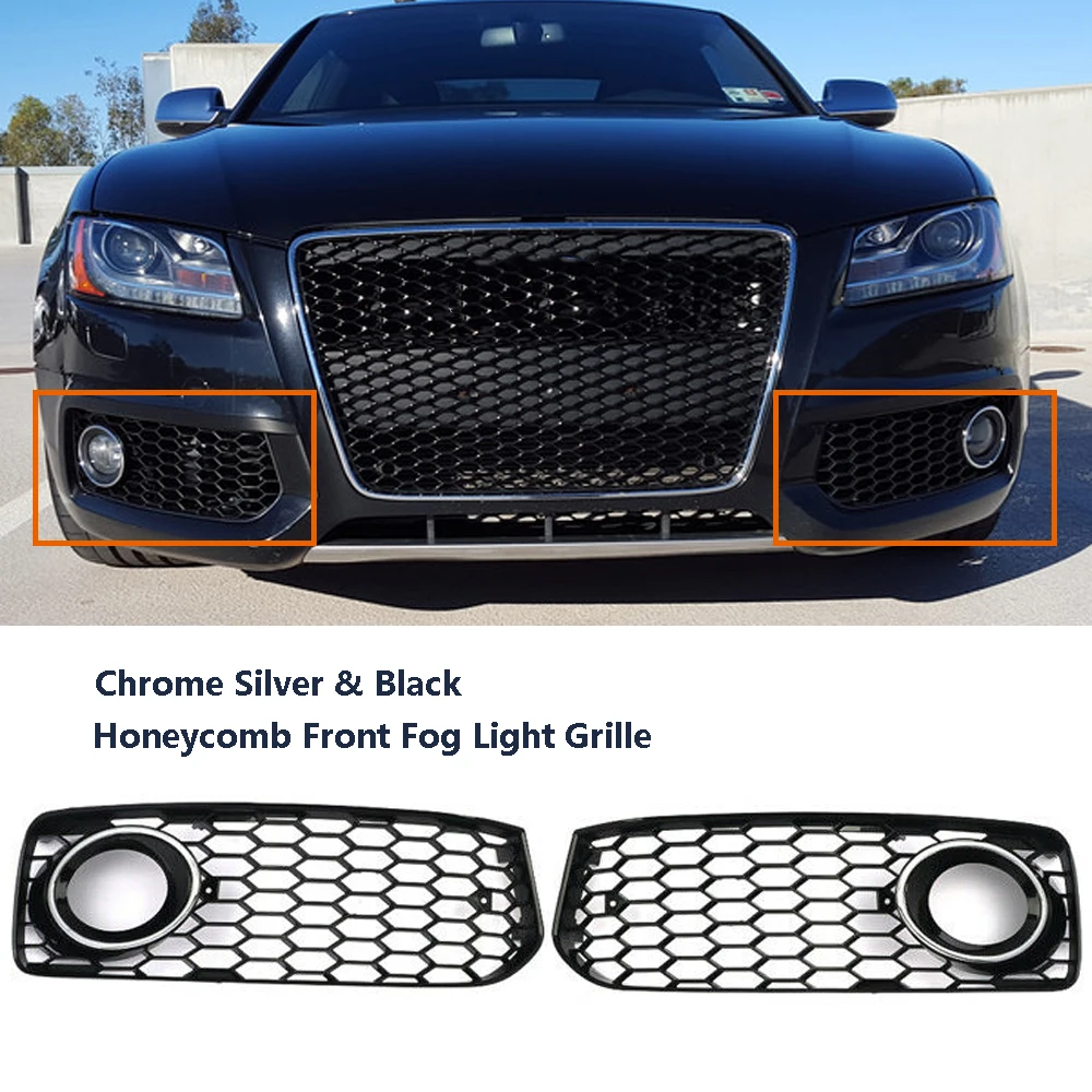 Black Chrome Ring Сотовый противотуманный свет решетка крышка подходит для Audi S5 B8 Coupe A5 S-Line 08-12 RS5 стиль - Цвет: Black Chrome Ring