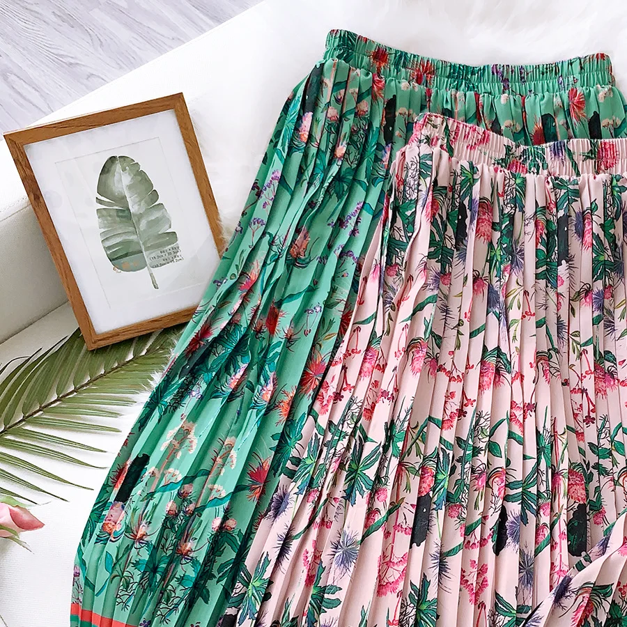 Sherhure 2020 высокая талия женские летние длинные плиссированные юбки Saia Boho цветочный