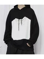 mens new black and white splicing fake two design hooded casual loose large size hoodie