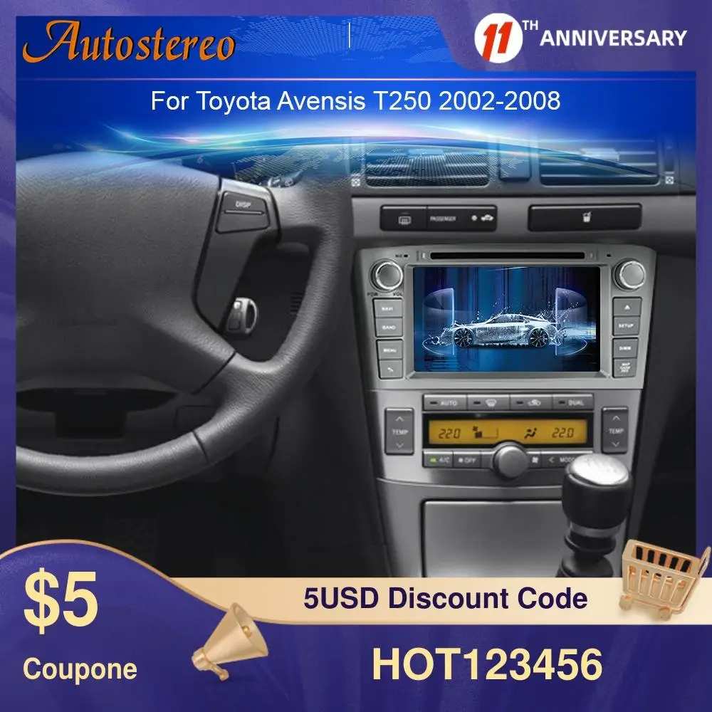 

Android 10 DSP PX6 64GB Car DVD Player For Toyota Avensis 2002-2008 T250 GPS Navigation multimedia radio tape recorder head unit