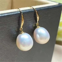 11 12mm white baroque pearl earrings 18k ear drop dangle wedding natural hoop jewelry accessories party