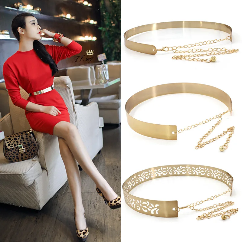 

Hot selling women's European and American dress iron waist cover women's skirt versatile metal wide accessories waist chain
