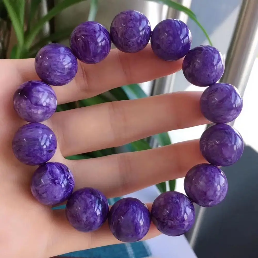 

Natural Purple Charoite Round Beads Bracelet 16mm Stretch Purple Charoite Fashion Femme Men AAAAAA
